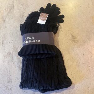Black Cable Knit Scarf, Hat, and Gloves Set